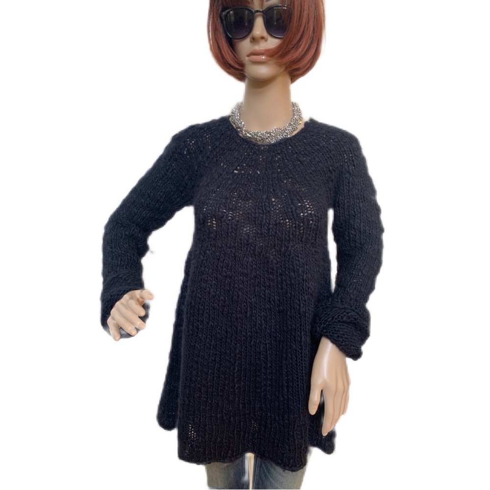 Calvin Klein Jeans black chunky A-line long sweater, M